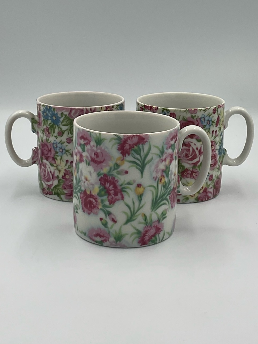 Vintage Lefton 043 Floral Chintz Porcelain Mugs Set of 3